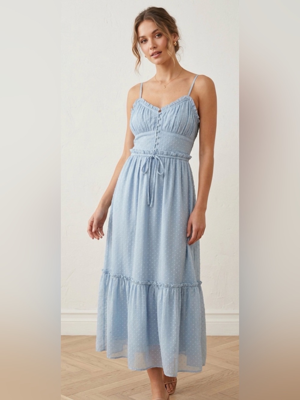Patrons of Peace Powder Blue Swiss Dot Maxi Dress